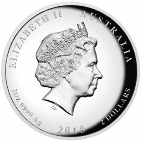 Фото Серебряная монета Австралии Мифы и легенды Китая Дракон и Тигр 2018 г, высокий рельеф, 62.2 гр. чистого серебра, проба 9999 (пруф)